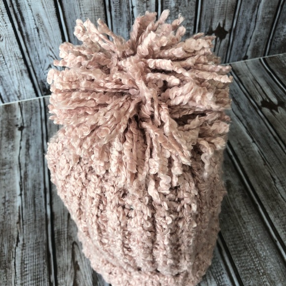 Indi Pink Color Chenille knit C.C. Beanie with pom - Picture 2 of 6